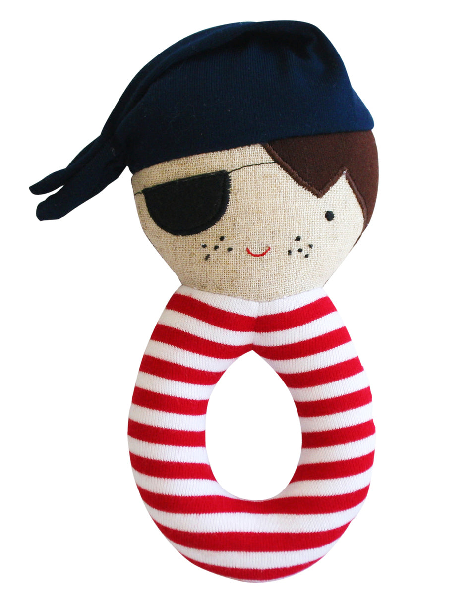 Linen Pirate Grab Rattle Navy