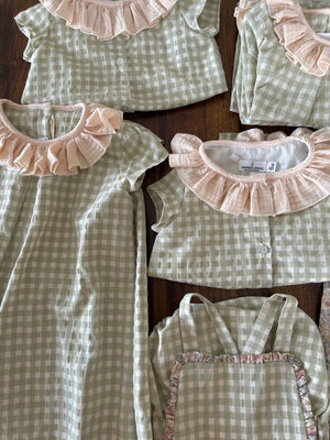 Sage Green Gingham Romper