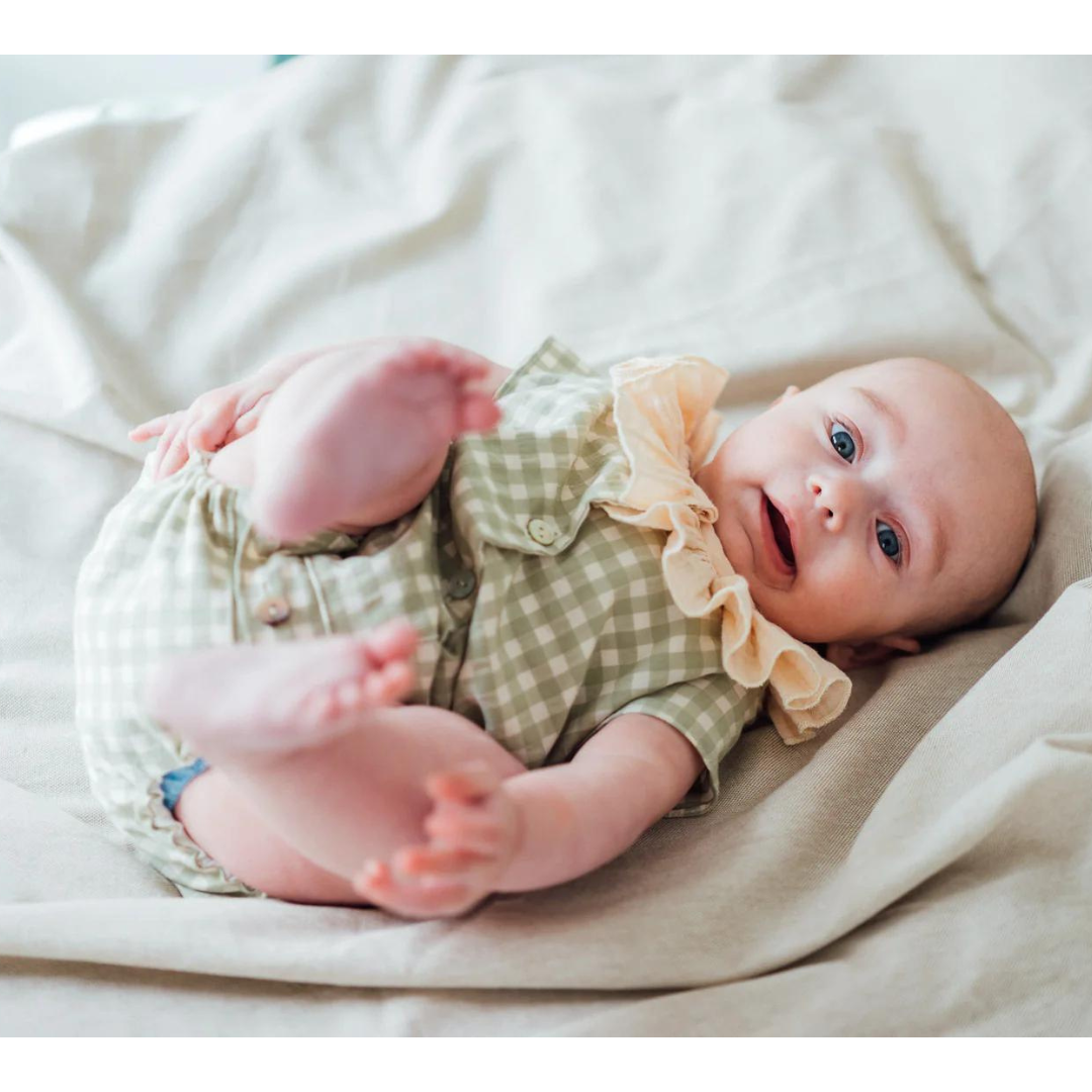Sage Green Gingham Romper