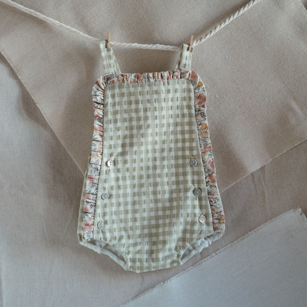 Sage Green Gingham Dungarees